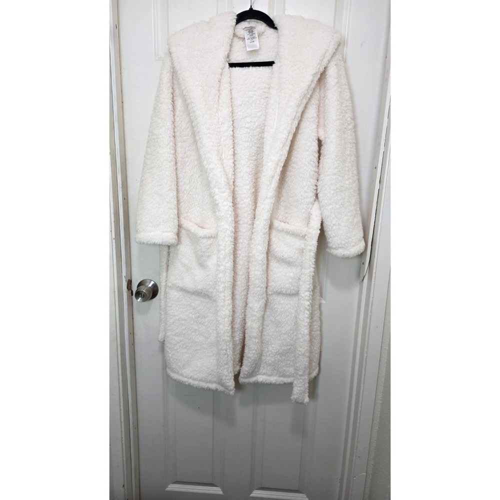 Pottery Barn Teen Teddy Bear Ivory Hooded Sherpa Belted Bathrobe Pockets Size S - Picture 5 of 8